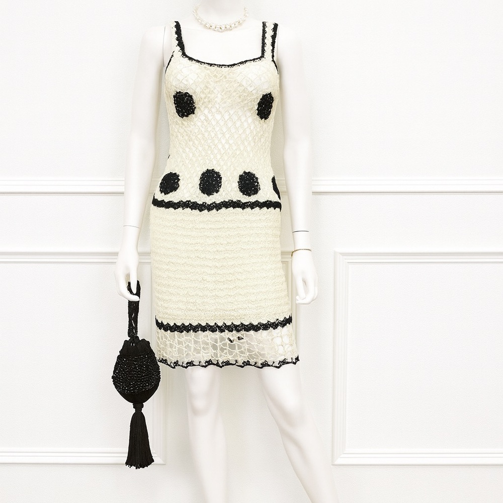 Handmade Crochet Black & White Polka Dot Resort Dress – Thread Bay Co.
